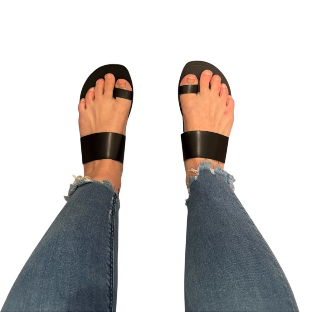 ASOS Black Leather Toe Loop Slide Sandals
